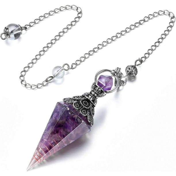 Purple Faceted Crystal Point w/ Gemstone Chip Silver Amethyst Necklace Pendant